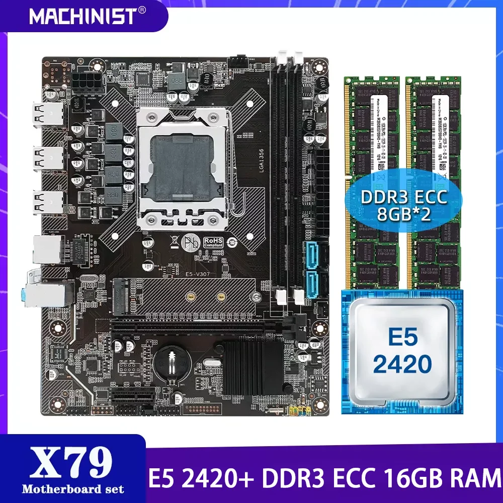 MACHINIST-Conjunto de placa base X79 LGA 1356 con procesador Xeon E5 2420, CPU de 16GB(2x8GB), memoria RAM DDR3 ECC M.2 NVME X79-V304