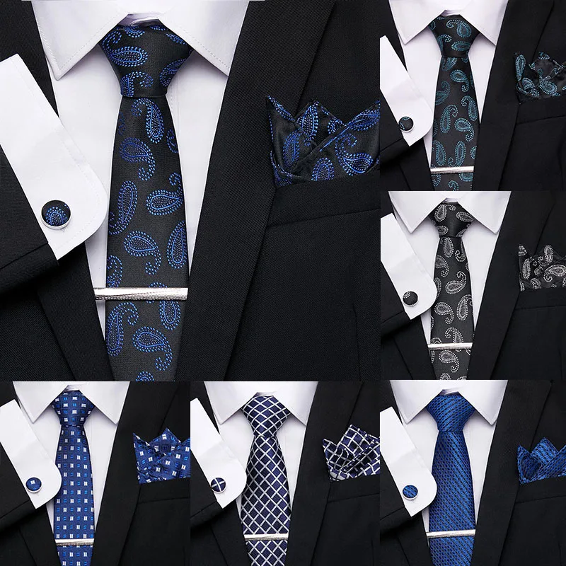 

New Luxury Floral Print Tie For Men Extra Long Size 145cm*7.5cm Necktie Blue Jacquard Woven 100%Silk Neck Tie Suit Wedding Party