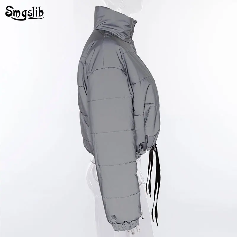 New 2019 Winter Fashion Reflective Short Warm Women Coat Jackets Short Jacket top Gray Color New Ladies