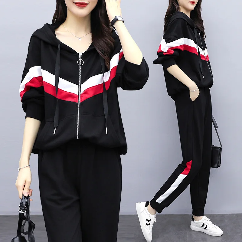 

2019 Autumn And Winter New Style Large Size Dress Fat Mm Fashion Slimming Cardigan Hoodie Trousers Two-Piece Set Women's Fashion