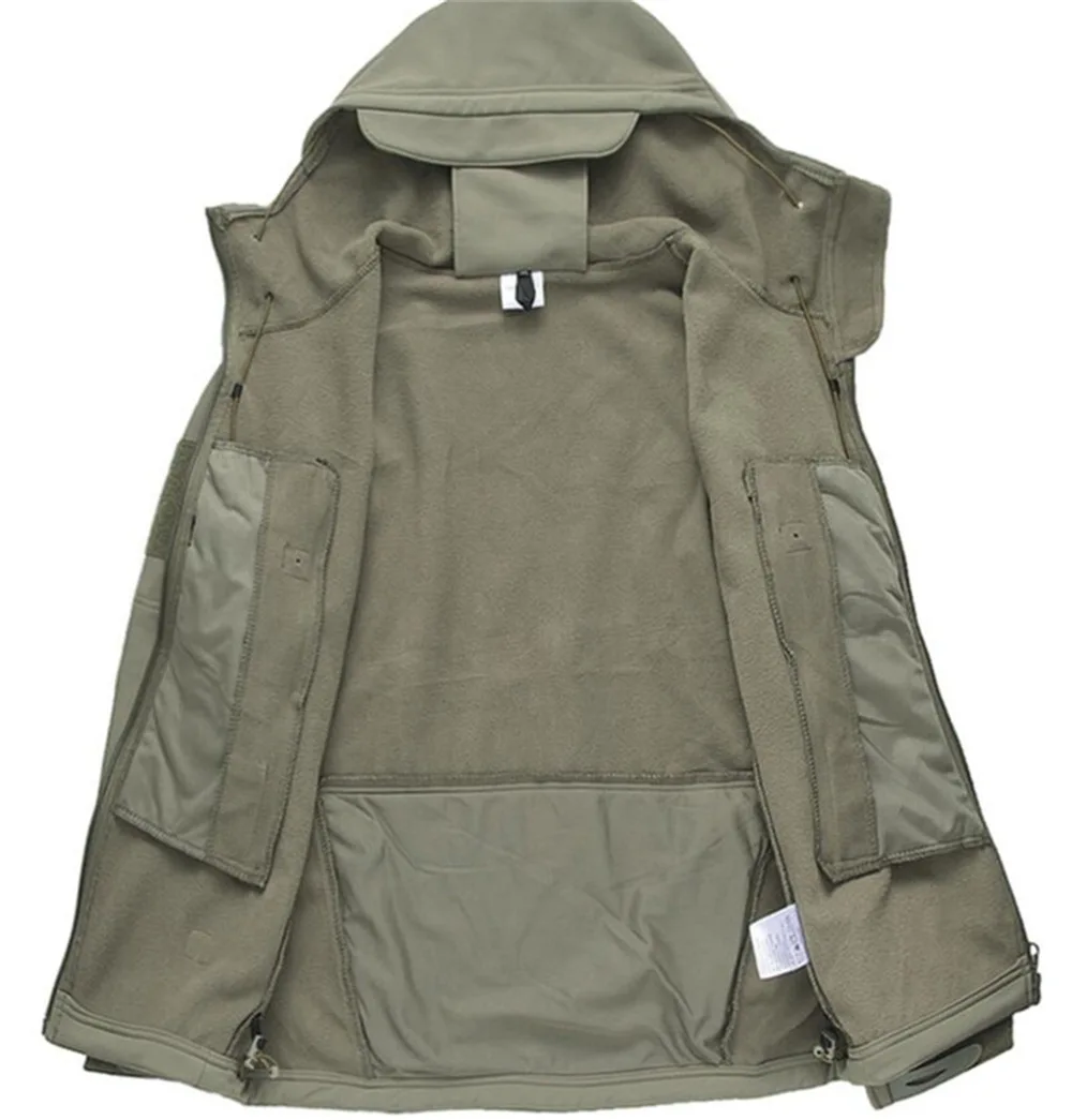 Military Tactical Outdoor Soft Shell Fleece Jacket Men Hunting Clothes Windbreaker Ski Coat Thermal Hiking Fishing Hooded Jacket