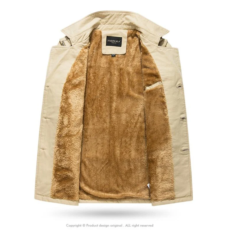 2019 New Men Trench Coats Autumn Winter Fashion Brand Men's Solid Color Trench Casual Plus Velvet T