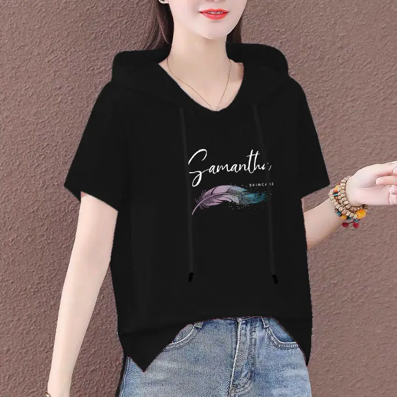 Women Summer Artsy Shirred Cotton Hoodie