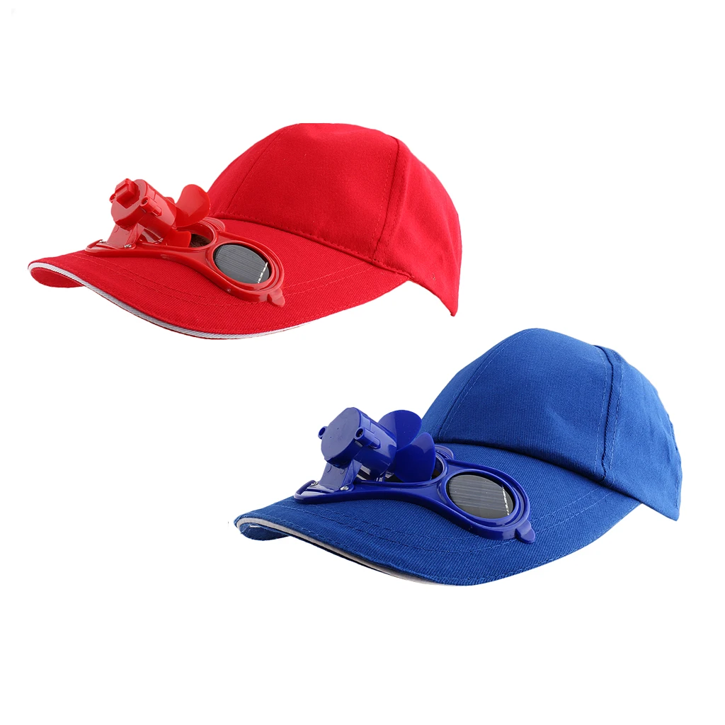 2pcs Baseball Golf Cool Solar Fan Hat Cap For Outdoor Camping Travel Sports