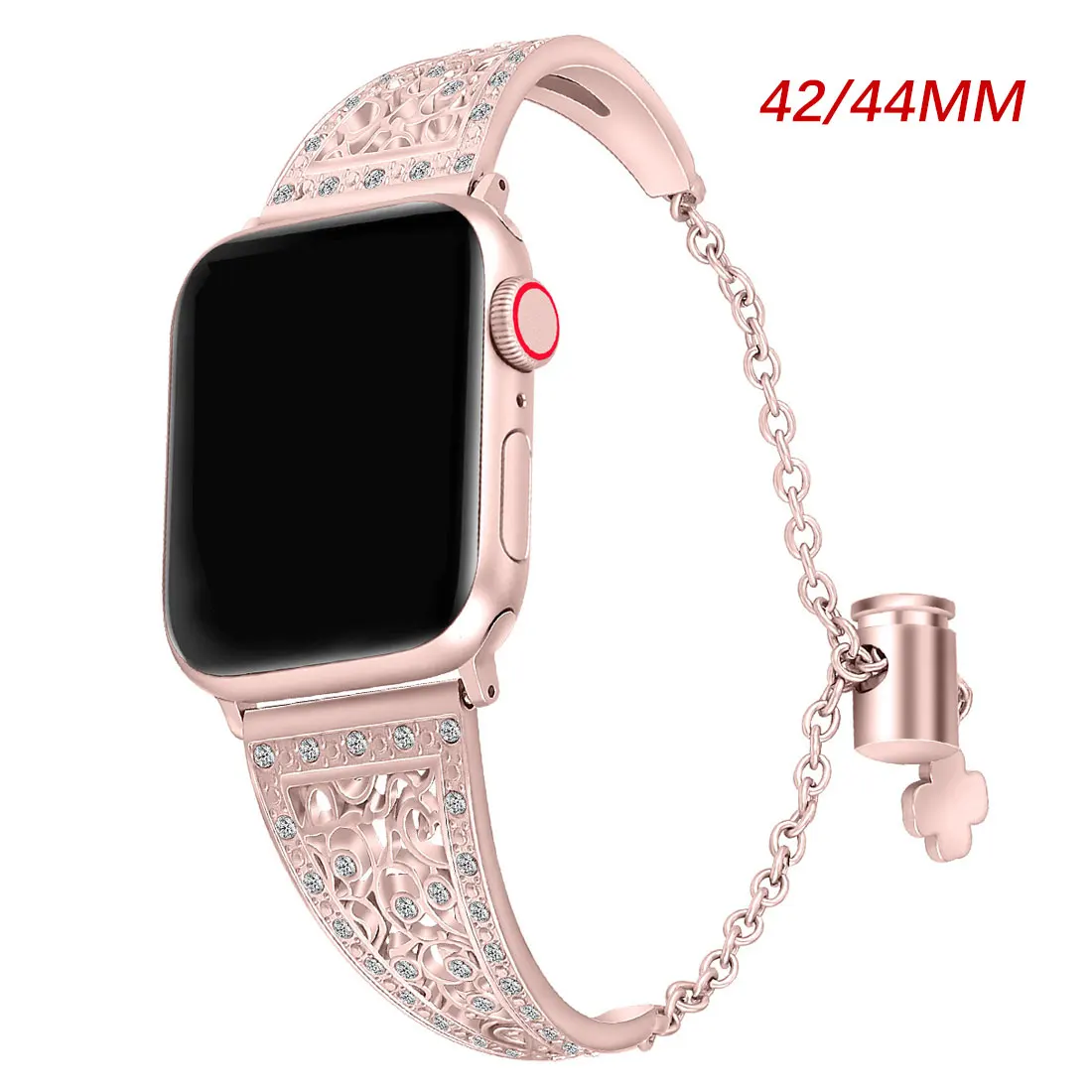 Rose pink Элегантные ретро браслет Нержавеющая сталь ремень Для женщин алмаз ремешок для наручных часов Apple Watch Series 5/4/3/2/1 38 мм 42 мм 40 мм 44 мм - Цвет ремешка: Rose pink