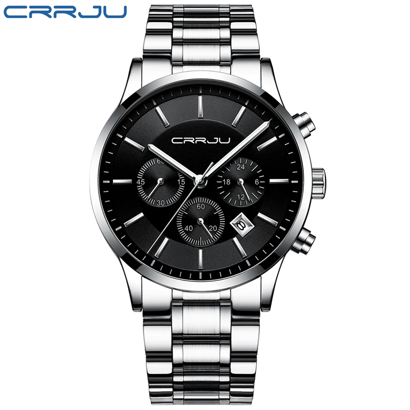 3 silver black Relogio masculino crrju Топ люксовый бренд часы для мужчин спортивные наручные часы дисплей мужские кварцевые часы бизнес часы для мужчин - Цвет: 3 silver black
