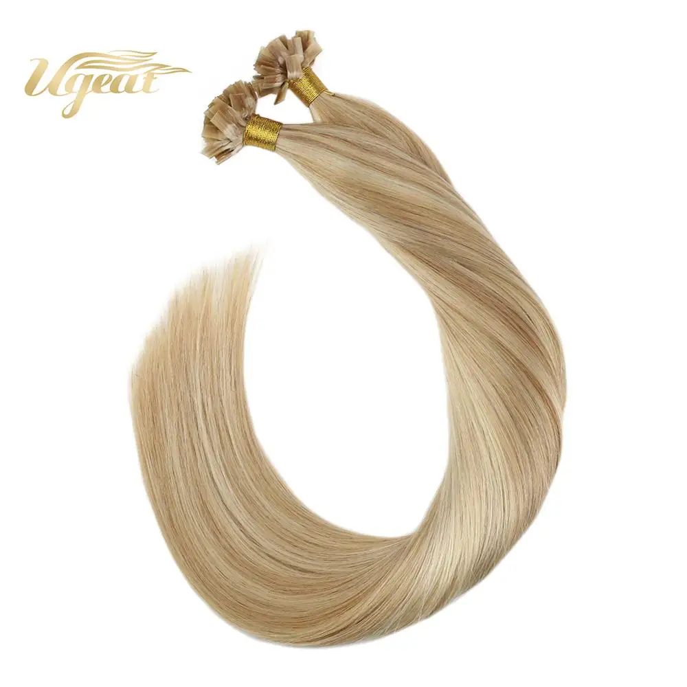 

Ugeat Keratin Human Hair Flat Tip Hair 14-24" Salon Quality Stick Tip Hair Non-Remy Brazilian Straight Hair Blonde Hair 50-100G