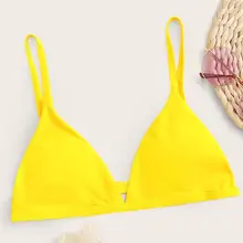 Женский Бикини Топ пуш-ап бюстгальтер с подкладкой купальник бралет одежда для плавания пляжный купальный костюм однотонный Купальник Бикини Топ Купальный Костюм