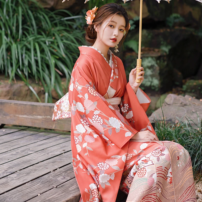 bevolking Trouw groei Japanse Traditionele Lange Mouw Traditionele Kimono Vintage Stijl Oranje  Kleur Bloemenprints Yukata Cosplay Slijtage Foto Jurk|Kleding uit Azie&  Pacifische eilanden| - AliExpress