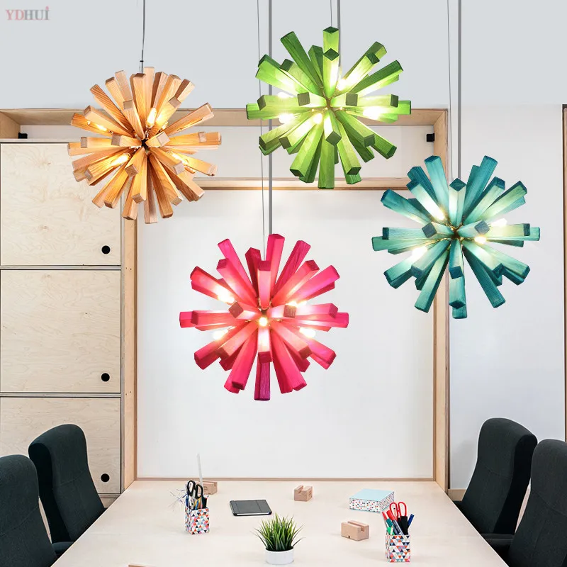 

Nordic Art Creative Dandelion Pendant light Solid Wood lamp Living Room Dining room Country Style Personality Hanging Lamp
