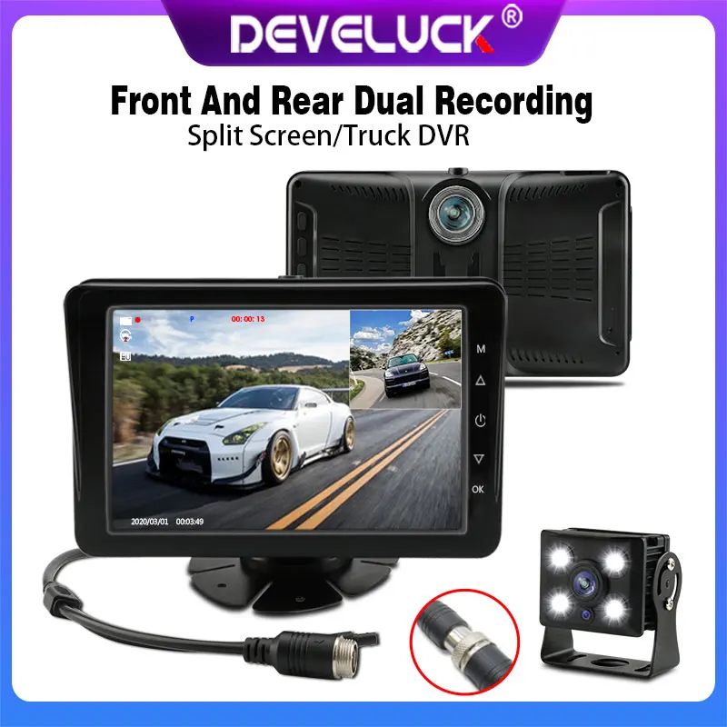 

7" DVR for Truck Registrars 1080P AHD CCTV 2-Channel split screen 12-24V Driving Cameras Time-lapse video Parking camera 128G HD