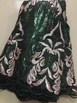 

green Color African Lace Fabric 2019 Embroidered Nigerian Lace Fabric High Quality French Tulle Lace Fabric With Sequins HLL4067