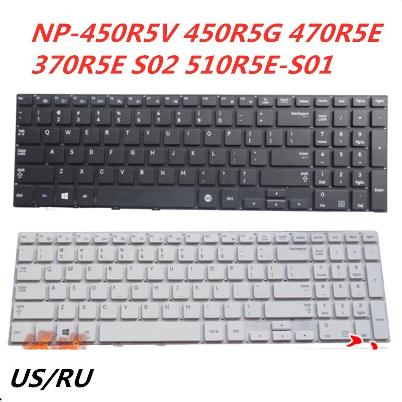 Laptop English Russian Keyboard For Samsung NP-450R5V 450R5G 470R5E 370R5E S02 510R5E-S01 notebook Replacement layout | Компьютеры и