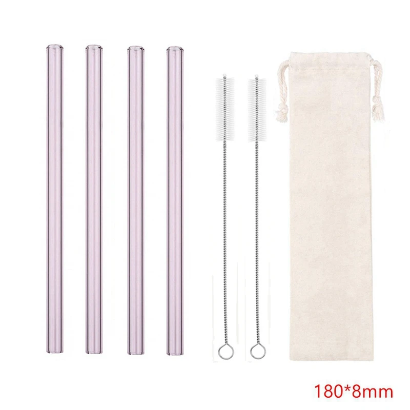 pink 4pcs wb 4 шт стеклянная соломинки многократного использования питьевая стеклянная трубка экологичный с кистью набор для смузи чай сок события партия поддерживает поставки - Цвет: pink 4pcs wb