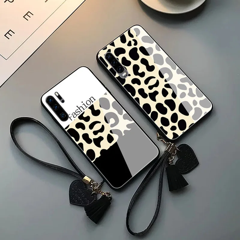 

Leopard pattern tempered glass luxury case for huawei p30 lot p20 pro lite mate 20 pro lite 10 pro 9 nova 4 3i 2s plus TPU edge