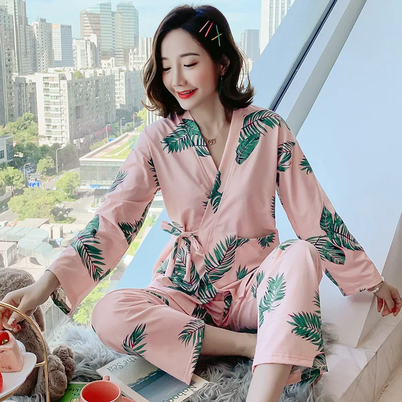 

[Jun xin] Spring Pajamas Women's Sweet Kimono Double-Sided Qmilch Long Sleeve Tracksuit (Send Eye Patch)