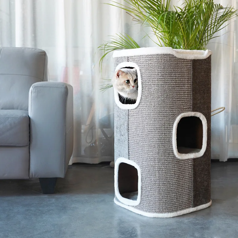 US $123.44 Sisal Bucket Cat Climbing Frame Cat Nest Cat Tree Integration Four Seasons Universal Semiclosed Luxury Villa Pet Supplies Cats