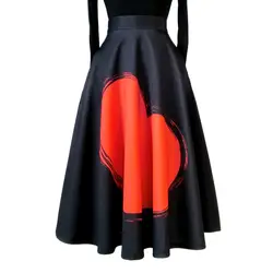 2019 Весна Осень Печать широкая юбка Женская высокая талия бальное платье средняя удлиненная юбка плюс размер