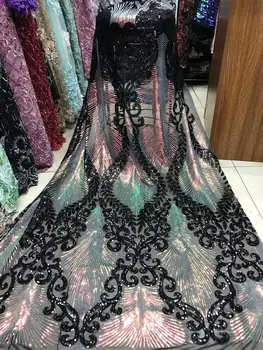 

New Sequence Lace Fabric Black Gold Color Embroidery Sequins African French Nigerian Latest Design High End Tulle For Dress