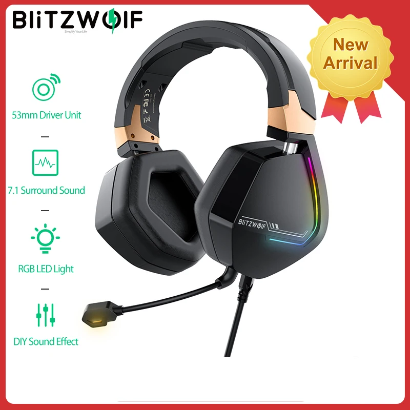 BlitzWolf BW-GH2 Gaming Headphones 7.1 Channel 53mm Driver USB Wired RGB Gamer Headset with Mic for PC for PS3/4 Headphone