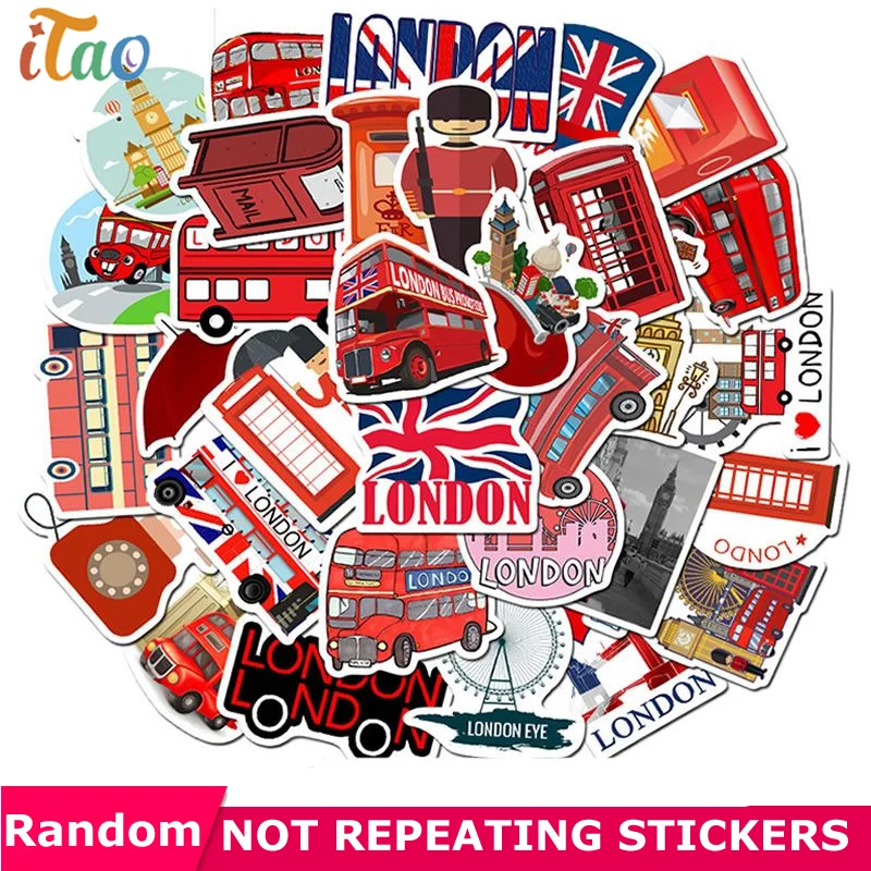 

10/20/30/40/50PCS Cartoon Red London Bus Stickers Waterproof PVC Skateboard Snowboard Motorcycle Guitar Luggage Sticker Kids Toy