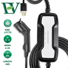 Зарядное устройство EV 16А 3,68 кВт NEMA6-20 штепсельная вилка 8 м(26 футов) Уровень 2 Портативный EVSE 220 В домашняя зарядная станция для электромобиля J1772