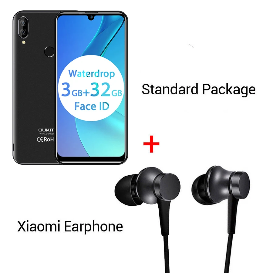 OUKITEL C16 Pro 5,71 ''Android 9,0 19:9 MT6761P 3 ГБ 32 ГБ смартфон отпечаток пальца Лицо ID капля экран 5 В/1A 4G мобильный телефон - Цвет: Black N Earphone