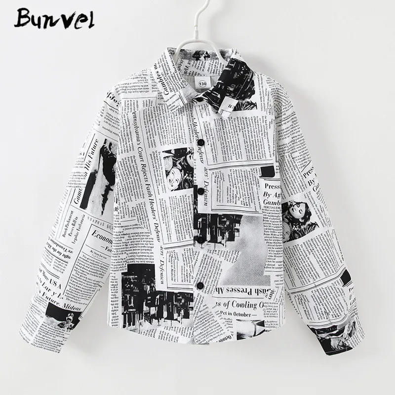 Bunvel/одежда «Мама и я»; рубашка с газетным принтом для мамы и ребенка; блузка для мальчиков и девочек; топы с длинными рукавами; Семейные комплекты; футболка