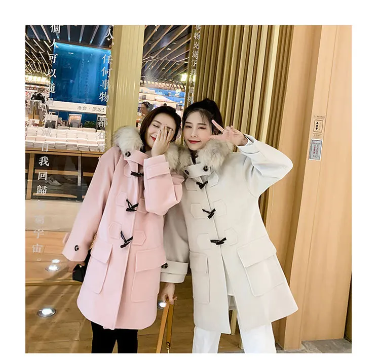 Duffle Coat Women's New Style Popular Korean-style Woolen Cloth Fall And Winter Clothes Hooded Woolen Jacket Mid-length