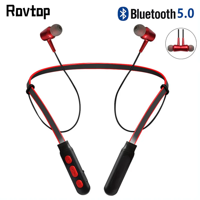 

Rovtop Wireless Bluetooth 5.0 Earphone Headphone Sport Bass Sound Stereo Cordless Earphone Headsets With Mic For Iphone Samsung
