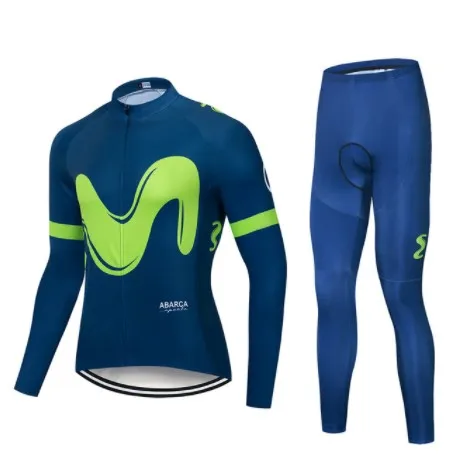 Long pants suit Movistar с длинным рукавом Джерси для велоспорта брюки bib Джерси MTB Джерси Униформа мужская одежда - Цвет: Long pants suit