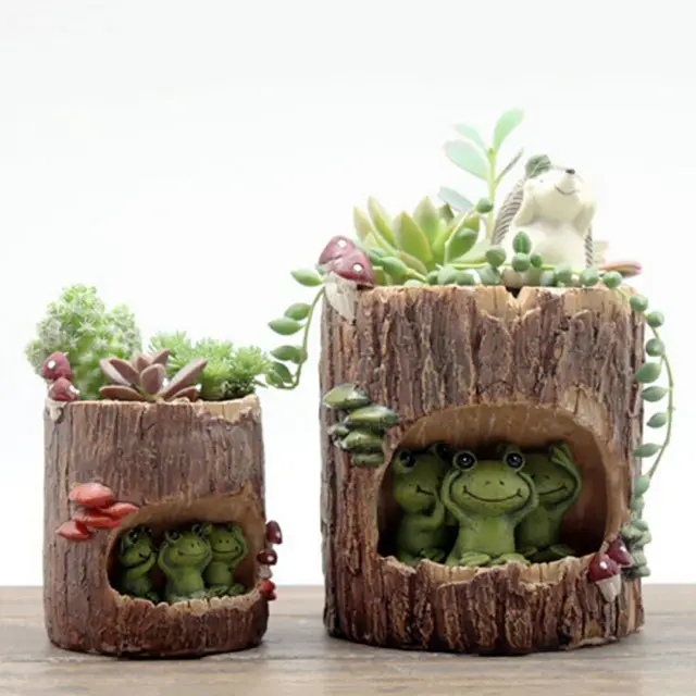 Kerti Ültetvény Kedves Gyanta Zamatos Növényi Virág Bonsai Ültetvényes Edények Díszek Vízelvezető Lyuk Asztali Dekorációval - Image 6