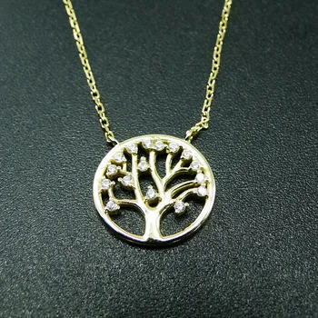 

Dainty Necklace Yellow Gold in 925 Sterling Silver Tree Of Life With CZ Womens Pendant Necklace For Gift