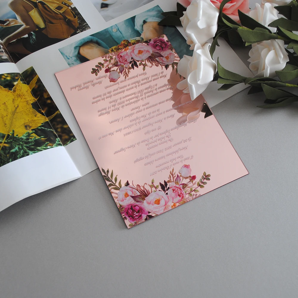 Classic Elegant Simple Rose Gold Mirror Acrylic Wedding Invitation With White Lnk.