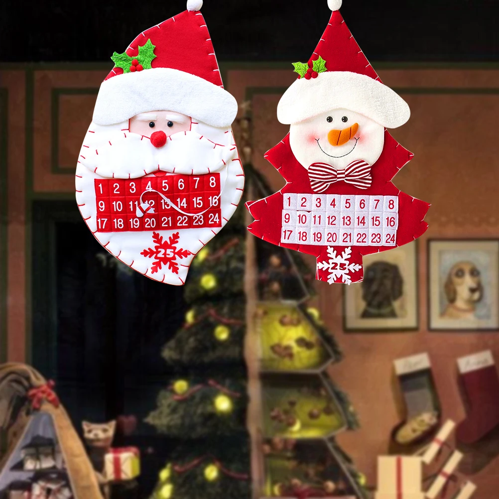 

2pcs Christmas Advent Calendar Hanging Christmas Snowman Santa Xmas Countdown Calendar For Christmas Decorations Xmas Decoration