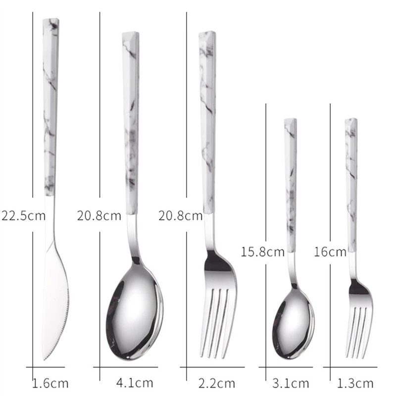 1Pc Stainless Steel Dinnerware Upscale Marble Handle Silver Western Tableware Knife Dessert Fork Spoon Flatware Kitchen Utensils images - 6