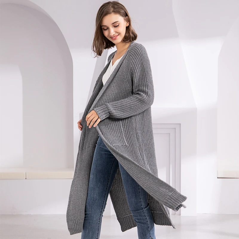 

2020 Autumn Winter Women's Sweaters Korean Style Minimalist Solid Multi Colors Casual Long Cardigans V-Neck Black Pink Sweater