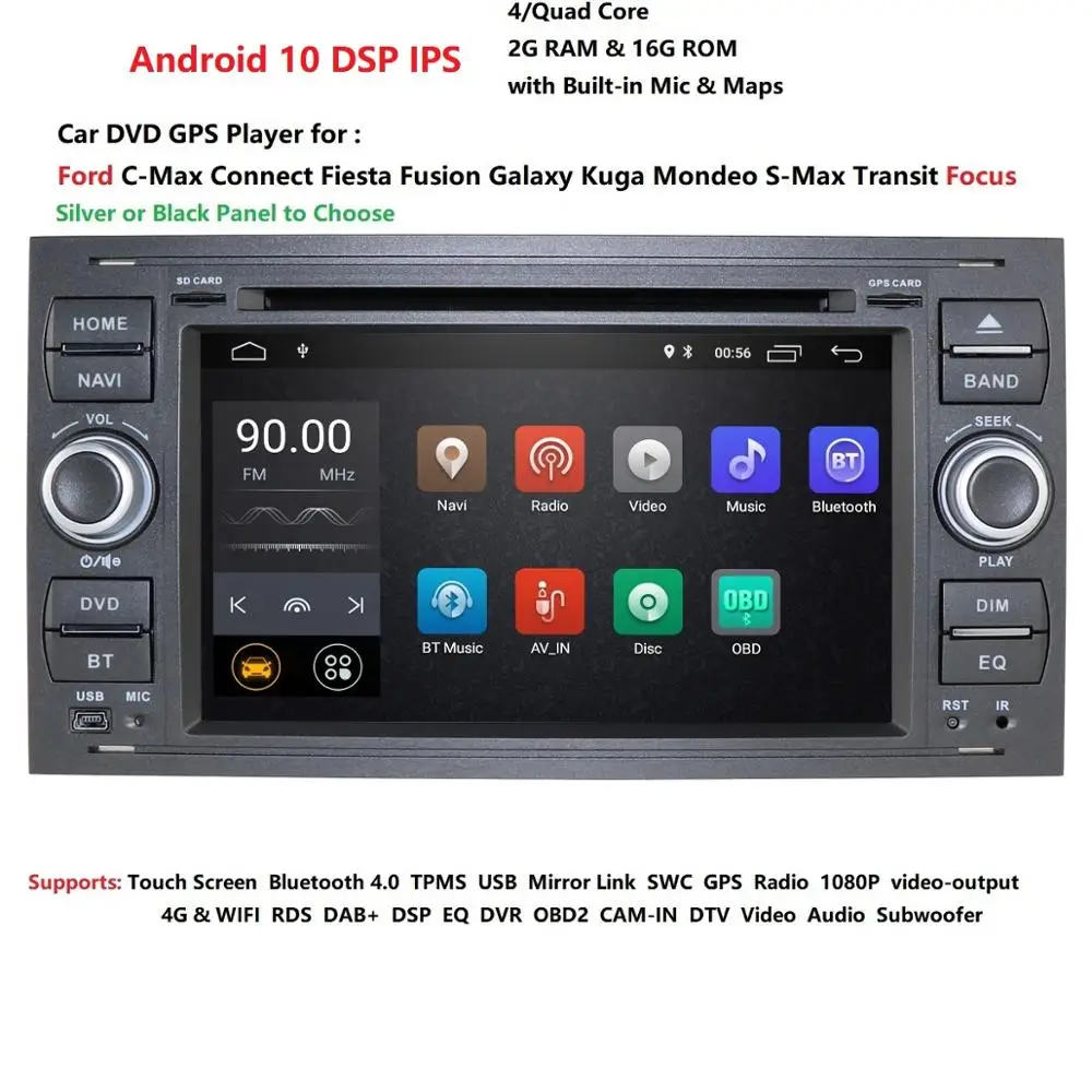 DSP IPS 2 din Android 10 Автомобильный GPS для Ford Mondeo S max Focus C MAX Galaxy Fiesta transit Fusion Connect kuga DVD