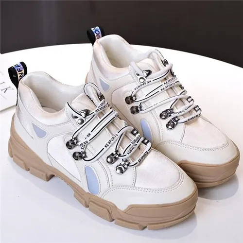 LZJ/; женские кроссовки; модные белые кроссовки на платформе; женская повседневная обувь на массивном каблуке; женская кожаная обувь; Chaussure Femme - Цвет: Бежевый
