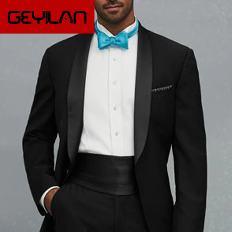 

Black Tuxedos Wedding Groom 2020 Classic Design Two Piece Shawl Lapel Custom Made Men's Suits (Jacket + Trousers)