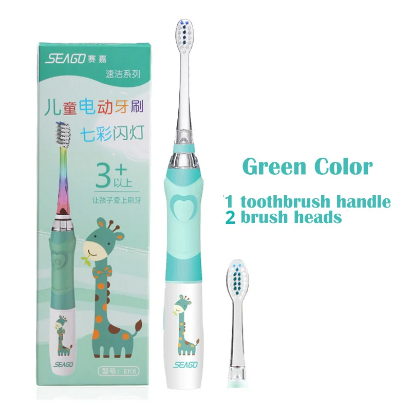 Детская электрическая зубная щетка с питанием от батареи, умный таймер, светодиодный цветной светильник, зубная щетка с мягкой щетиной, щетка для малышей, зубные зубы, белее - Цвет: 1green