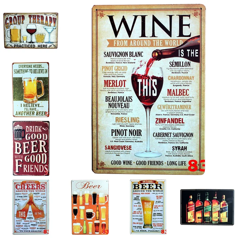 

Hot Classic Wine Beer Recipe Metal Signage Retro Metal Plate Cafe Bar Club Home Wall Decoration Tin Sign Vintage Plaque