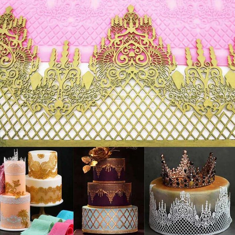 

Lace Mould Embosser Mat Crown Silicone Fondant Cake Mold Sugarcraft Decorating