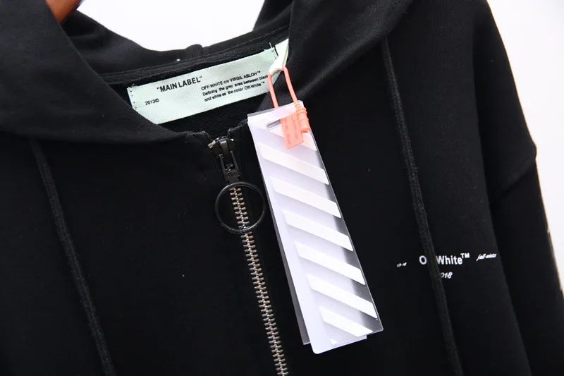 OFF-WHITE OW Высококачественный Свободный свитшот на молнии с капюшоном пальто махровая ткань толстовка