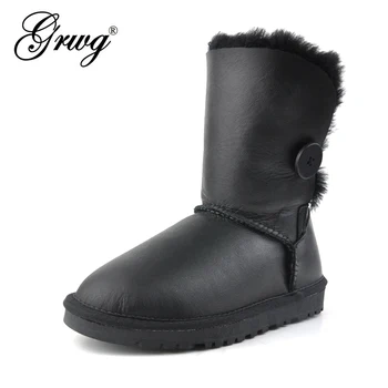 

GRWG High Quality Women's Genuine sheepskin leather Snow Boots 100% natural fur snow boots Warm Winter Boots