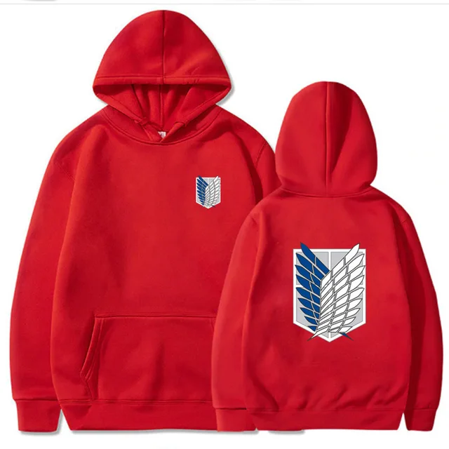 Anime Hoodie Attack on Titan Hoodied Long Sleeve Streetwear Harajuku Sweatshirt Men/Women Unisex Sport Hoody Oversized Tops Red