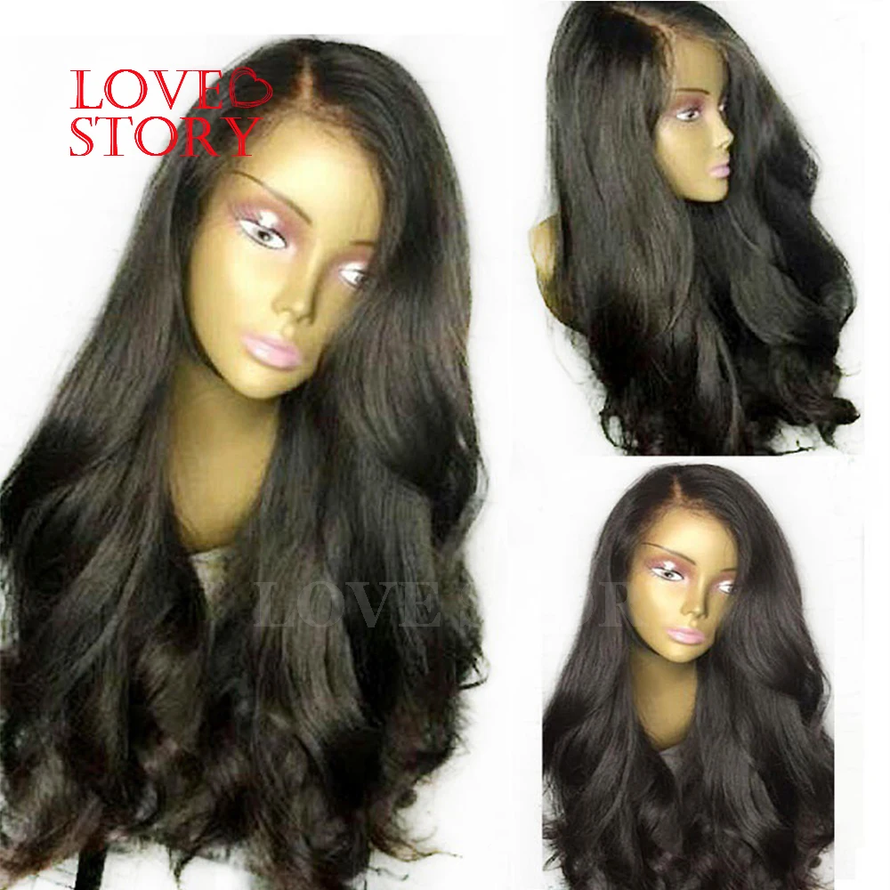 Длинный черный парик Lovestory с кружевом спереди волнистый синтетический сменный