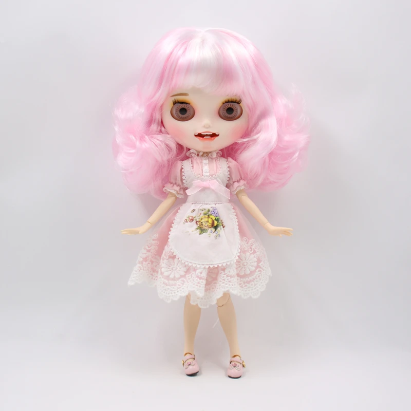 Кукла Blyth 1/6 bjd 150BL1017/136 белая кожа 19 суставов тела короткие кудрявые Смешанные розовые и белые волосы и улыбающееся лицо для макияжа 30 см девушка