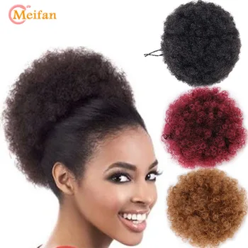 

MEIFAN Short Curly Chignon with Drawstring Wrap in Ponytail Hairpiece Hair Extensions Synthetic African Hair Bag for Women