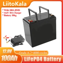 LiitoKala 12V 100Ah 12.8V LiFePO4 Power Batteries 3000 Cycles For RV Campers Golf Cart Off-Road Off-grid Solar Wind 14.6V 10A